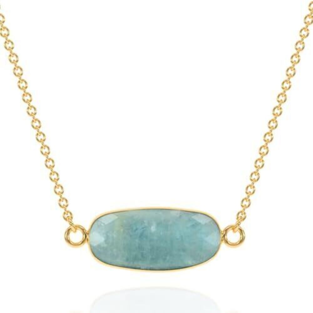 9604 Aquamarine Necklace , Premium Gold Oval Necklaces - Tarnish Free 18K